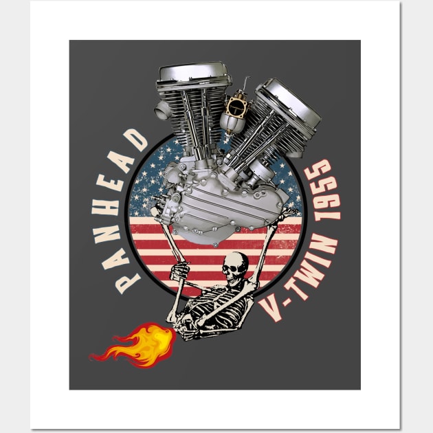 1955 HD Panhead VTwin Flame Farting Motorcycle Americana Wall Art by The Dirty Gringo